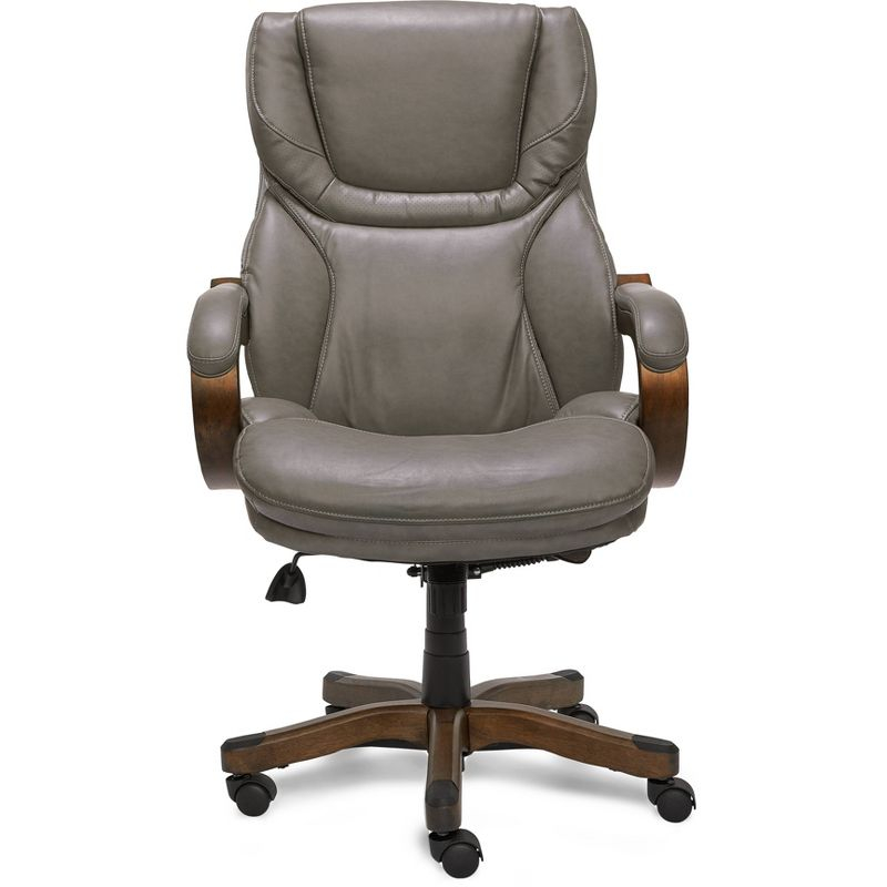 Big and Tall Executive Office Chair with Upgraded Wood Accents Mindset Gray - Serta: Bonded Leather, 350lb Capacity