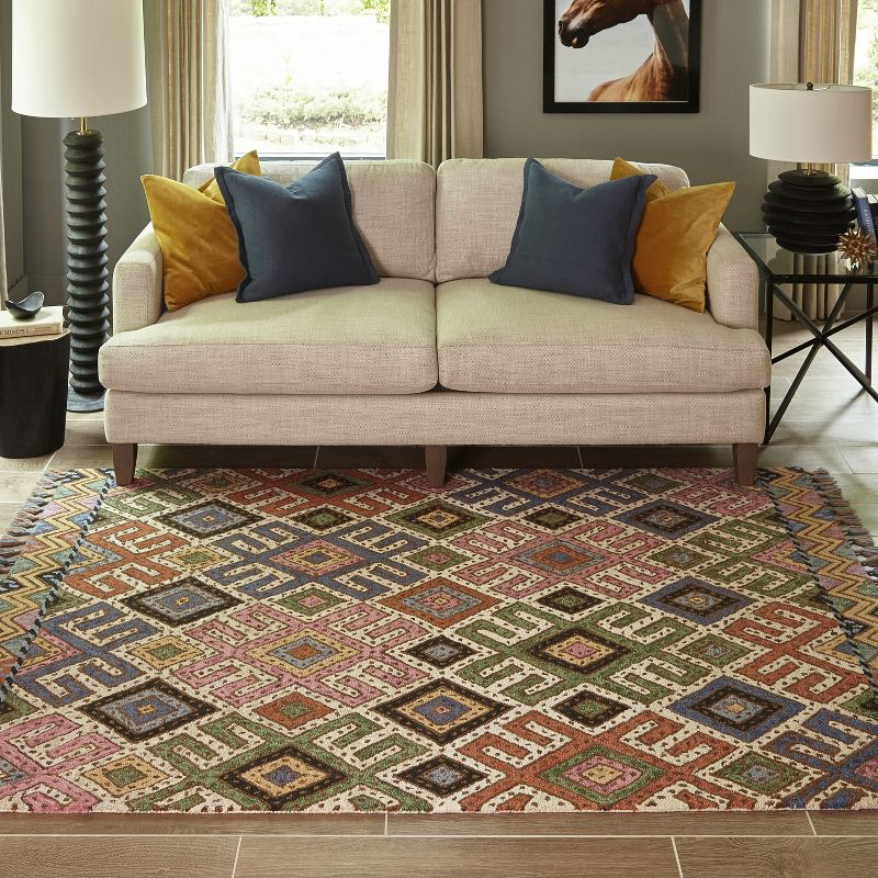 Momeni 5'x8' Geometric Tufted Area Rug: Wool, Multicolor, Contemporary, Handmade, Low Pile, Indoor Use