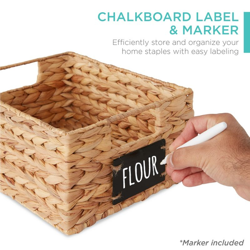 Best Choice Products Set of 4 12in Woven Water Hyacinth Pantry Baskets w/ Chalkboard Label, Chalk Marker - Natural