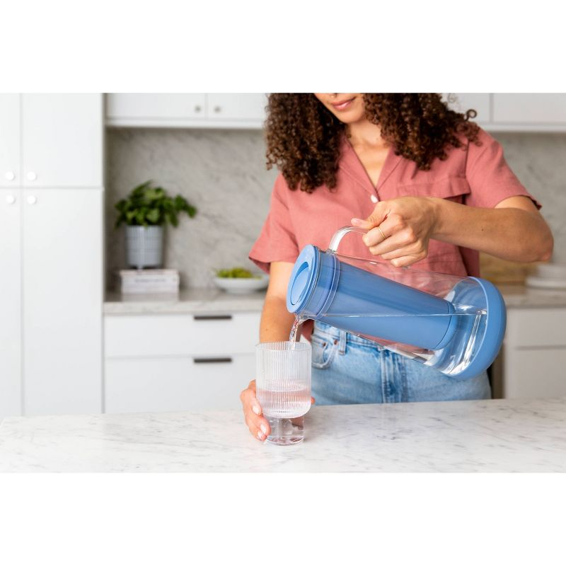 LifeStraw Home 7 Cup Glass Water Filter Pitcher with Silicone Base Stormy Blue