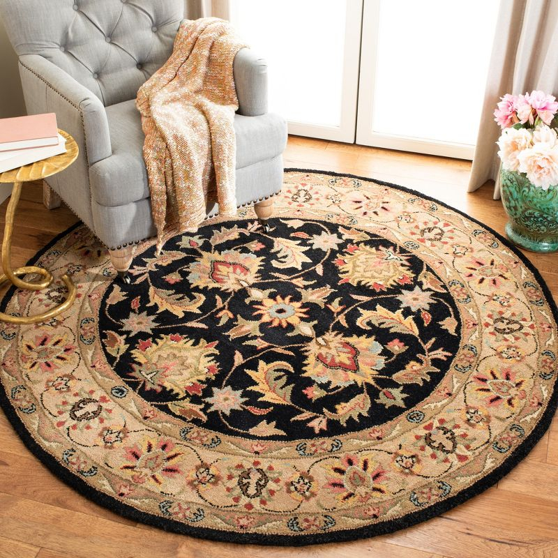 Heritage HG957 Hand Tufted Area Rug - Black/Beige - 6' Round - Safavieh.