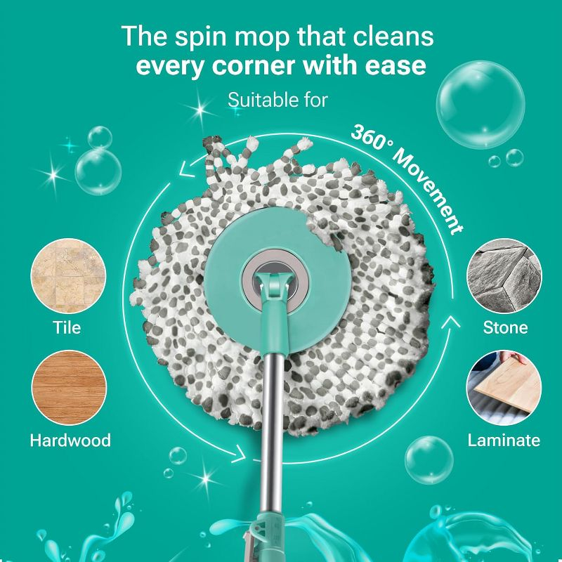 Spotzero Mop and Bucket with Wringer Set for Home, 360º Spin Mop and Bucket System with Microﬁber Technology, Height Adjustable Handle,