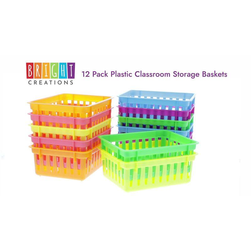 Bright Creations 12-Pack Small Plastic Classroom Storage Bins for Organization, Baskets for Kids', 6 Colors, 6.2 x 4.8 x 2.4 inches