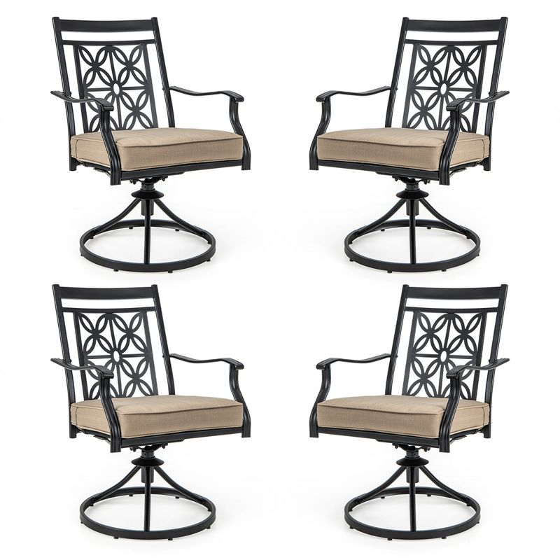 Costway Patio Swivel Chair 4 PCS Outdoor Bistro Dining Chair Blossom Pattern Backrest