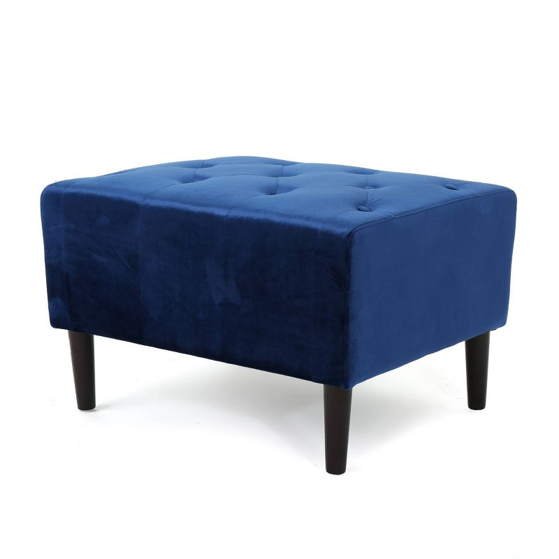 Kimiko Tufted Ottoman Navy - Christopher Knight Home: Modern Velvet Footstool, Wood Frame, Spot Clean