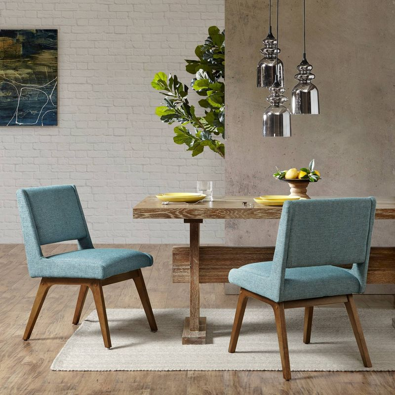 Ink+Ivy Set of 2 Boomerang Dining Chair Blue: Upholstered, Pecan Wood Legs, Mid-Century Modern