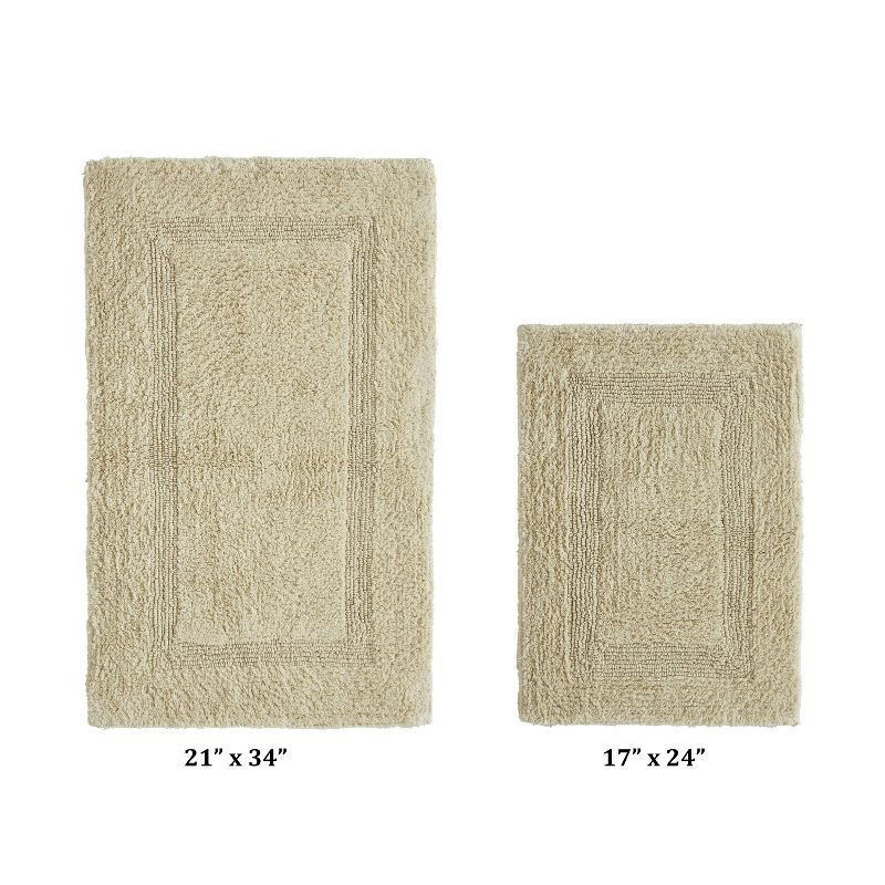 Better Trends Lux 100% Cotton Tufted Solid Reversible Bath Rug Set 2 PC (17" x 24" | 21" x 34") - Sand