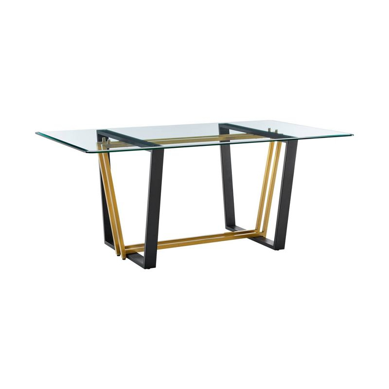 Armen Living Kai Rectangular Stainless Steel and Base with Glass Tabletop Dining Table Gold/Black