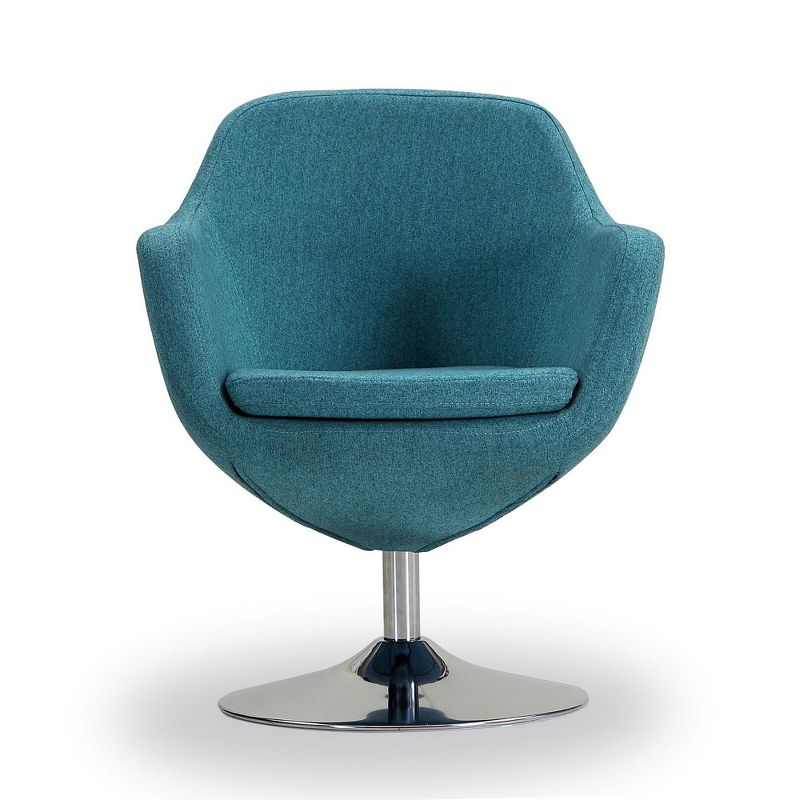 Manhattan Comfort Caisson Twill Swivel Accent Chair Blue: Chrome-Plated Finish, Removable Cushions