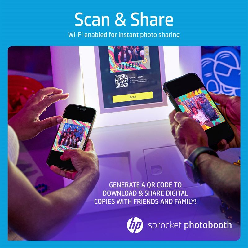 HP Sprocket Photobooth 3" x 4" Color Photo Printer with Touch Screen, LED Ring Light, Wi-Fi & More! - White