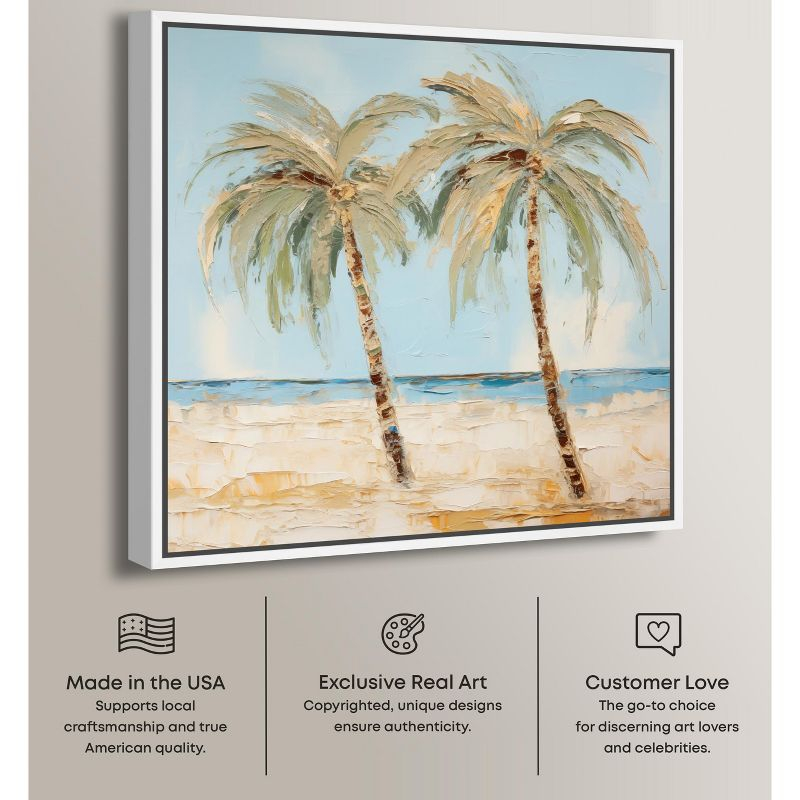Art Remedy Painting Palm Trees Tropical Bathroom Wall Art, 12" x 12", White Frame