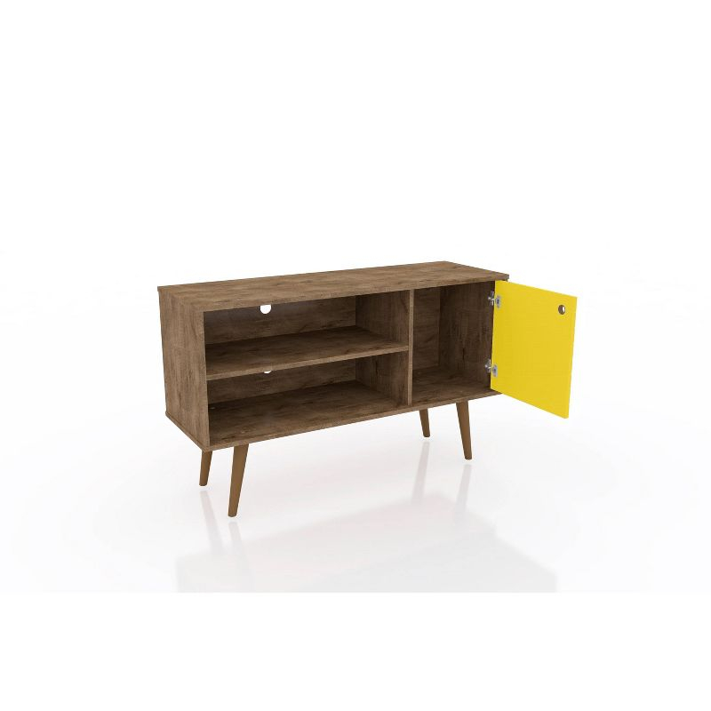 Liberty Mid Century Modern 2 Shelves and 1 Door TV Stand for TVs up to 46" Rustic Brown/Yellow - Manhattan Comfort