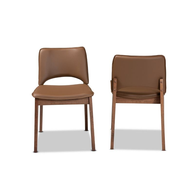 2pc Afton Faux Leather & Wood Dining Chair Set - Baxton Studio: Mid-Century Style, Retro Touch