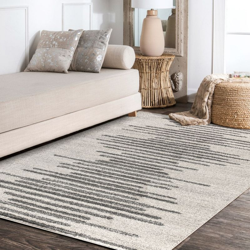 3'x5' Aya Berber Stripe Geometric Area Rug, Cream/Gray - JONATHAN Y