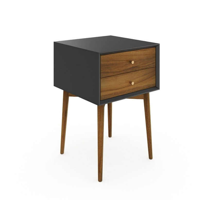 Nathan James Harper Nightstand Acacia Black: Mid-Century Modern with Storage Drawers & Pinewood Legs