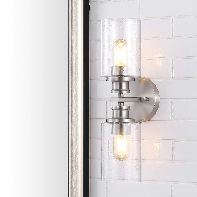 JONATHAN Y Jules Edison 16.5" Cylinder 2-Light Iron/Seeded Glass Farmhouse Contemporary LED Wall Sconce, Nickel