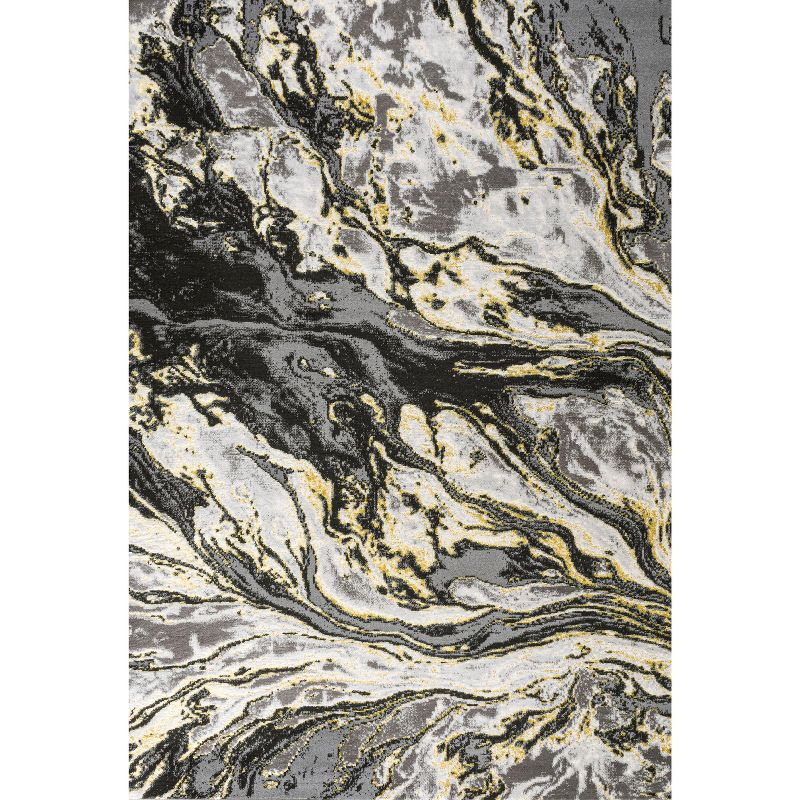 3'x5' Swirl Marbled Abstract, Black/Yellow - JONATHAN Y