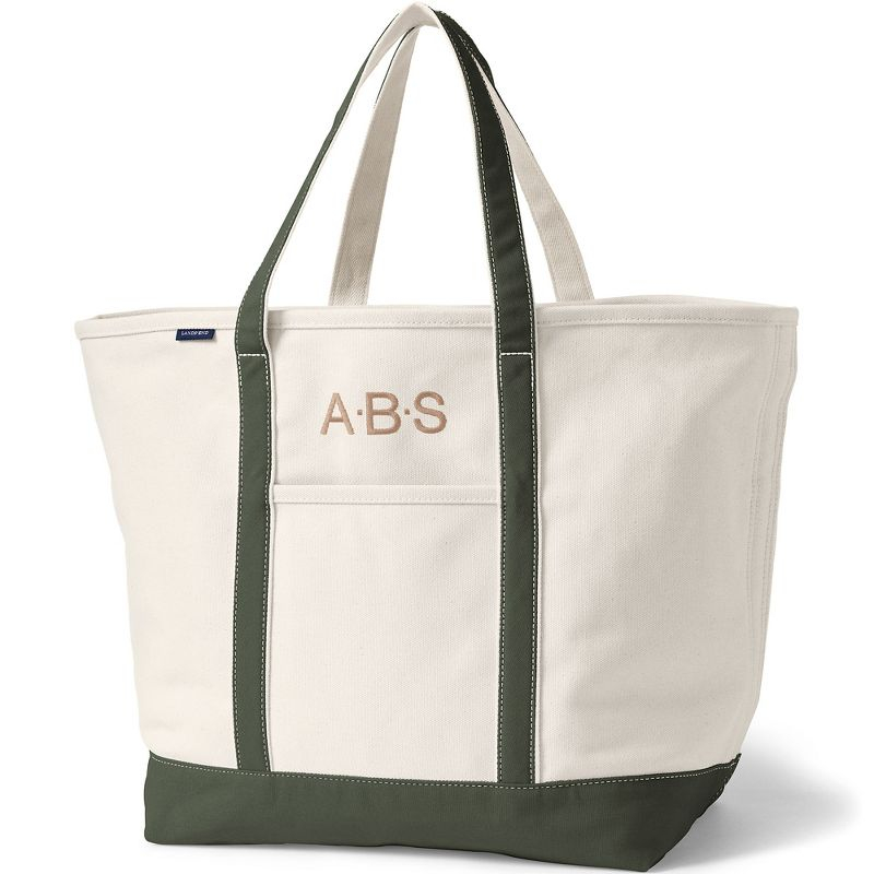 Lands' End Extra Large Natural 5 Pocket Open Top Canvas Tote Bag -  - Natural/Dark Olive Green