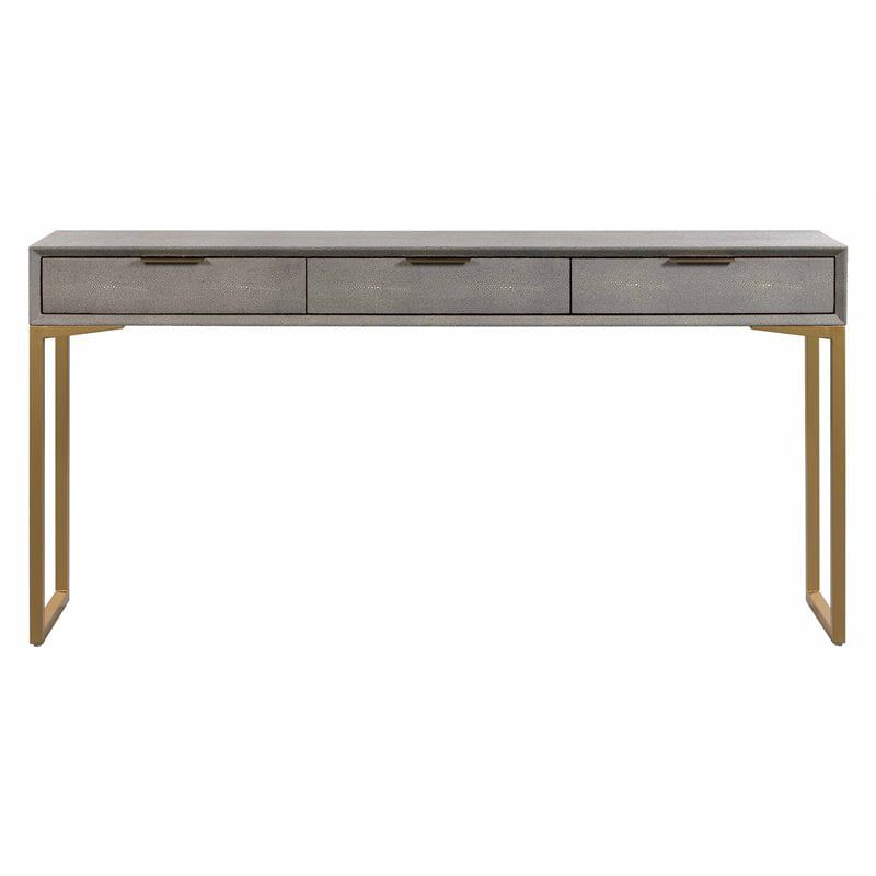 TOV Furniture Pesce 29.5"H Contemporary Wood Console Table in Gray/Brass