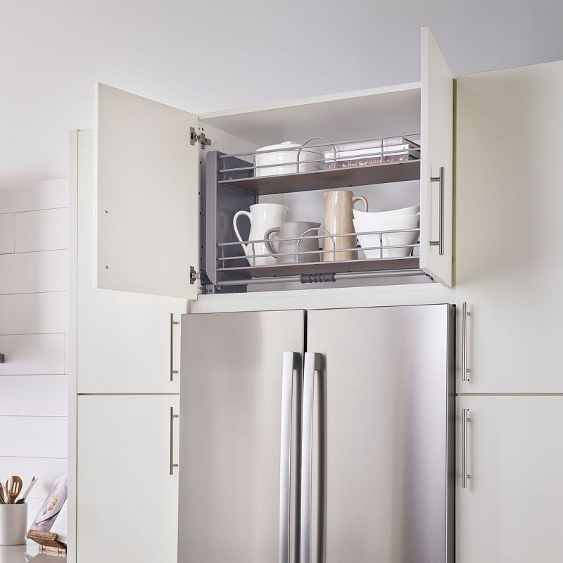 Rev-A-Shelf 24" Pull Down Heavy Duty Shelf Organizer for Tall Kitchen/ Bathroom, Dual Tier Wall Mounted Pantry Storage, Chrome, 5PD-24FOG