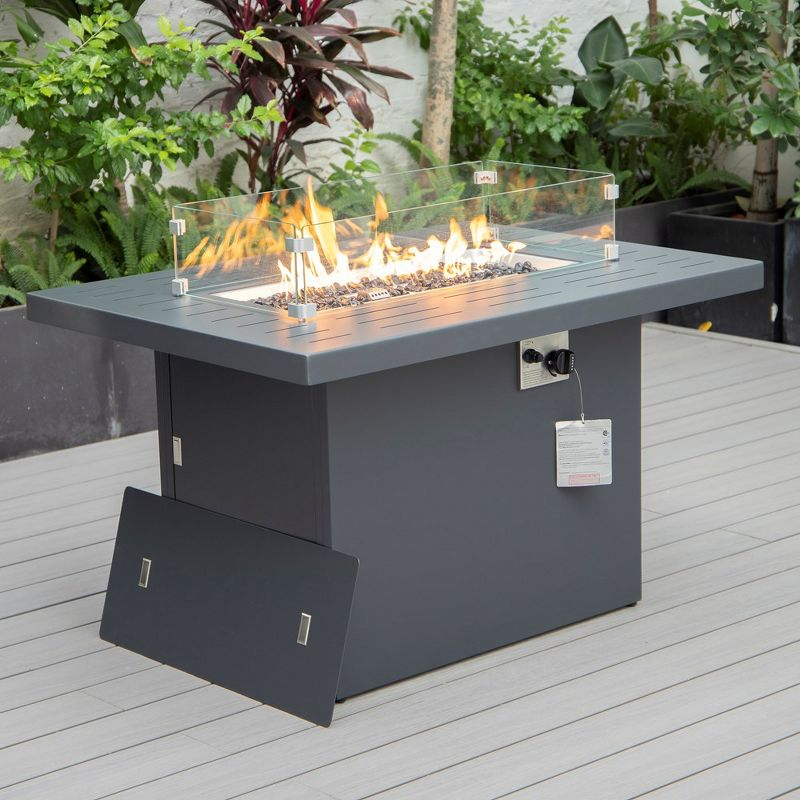 LeisureMod Chelsea Patio Modern Aluminum Propane Fire Pit Table in Black