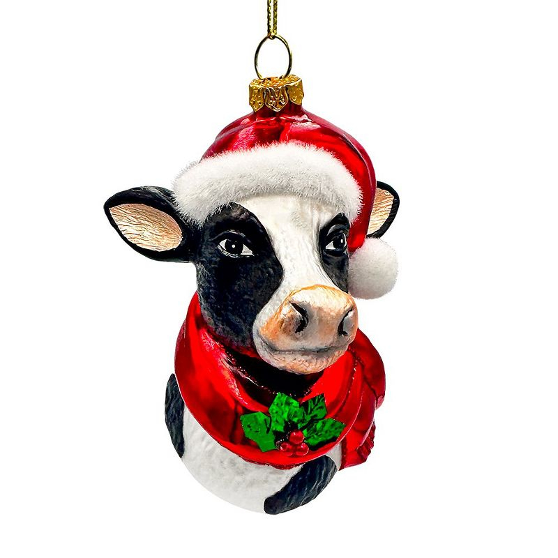 Festive Cow in Wreath Blown Glass Christmas Ornament, Farmhouse Theme Tree Decoration| OrnamentallyYou
