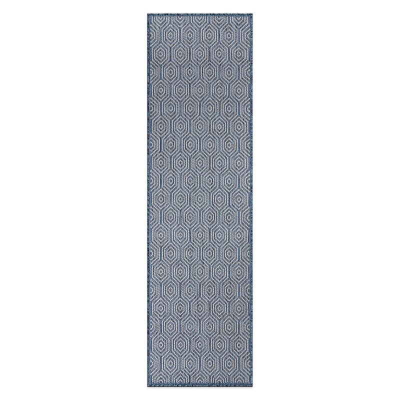 World Rug Gallery Modern Geometric Textured Flat Weave Indoor/Outdoor Area Rug - BLUE 2'x7'