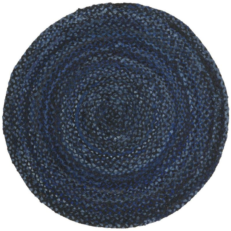 Braided BRD452 Hand Woven Indoor Area Rug - Navy/Black - 5' Round - Safavieh