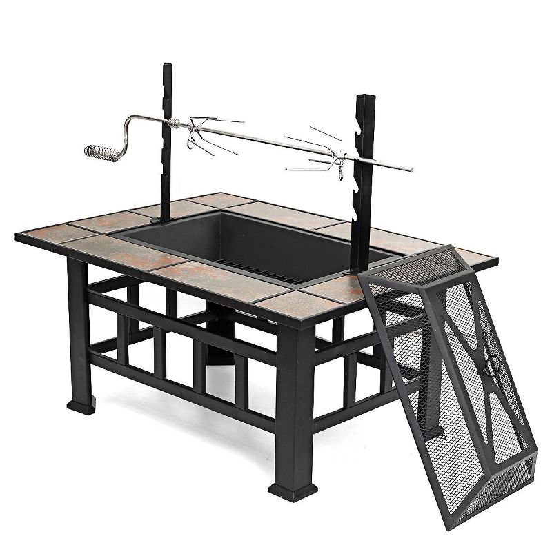 SINGLYFIRE 37 Inch Large Fire Pit with Ceramic Table & BBQ Grill for Backyard Garden