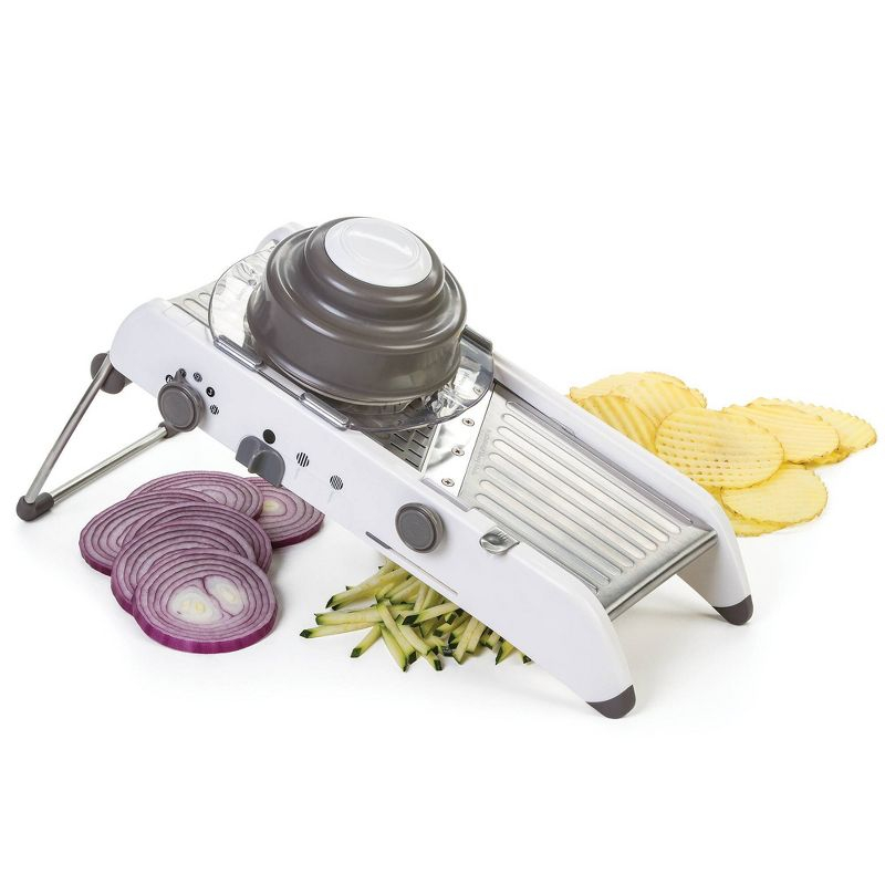 PL8 Professional Mandoline White: Dishwasher-Safe Kitchen Slicer, Stainless Steel Blade, 13.88" Width