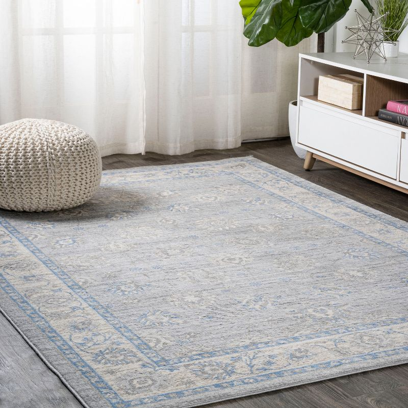 4' X 6' Modern Persian Vintage Moroccan Traditional Area Rug, Gray/Blue - JONATHAN Y