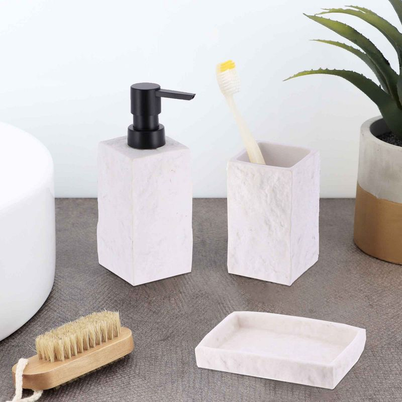 Evideco Square Resin Stone Effect Bath Tumbler Cup Toothbrush Holder