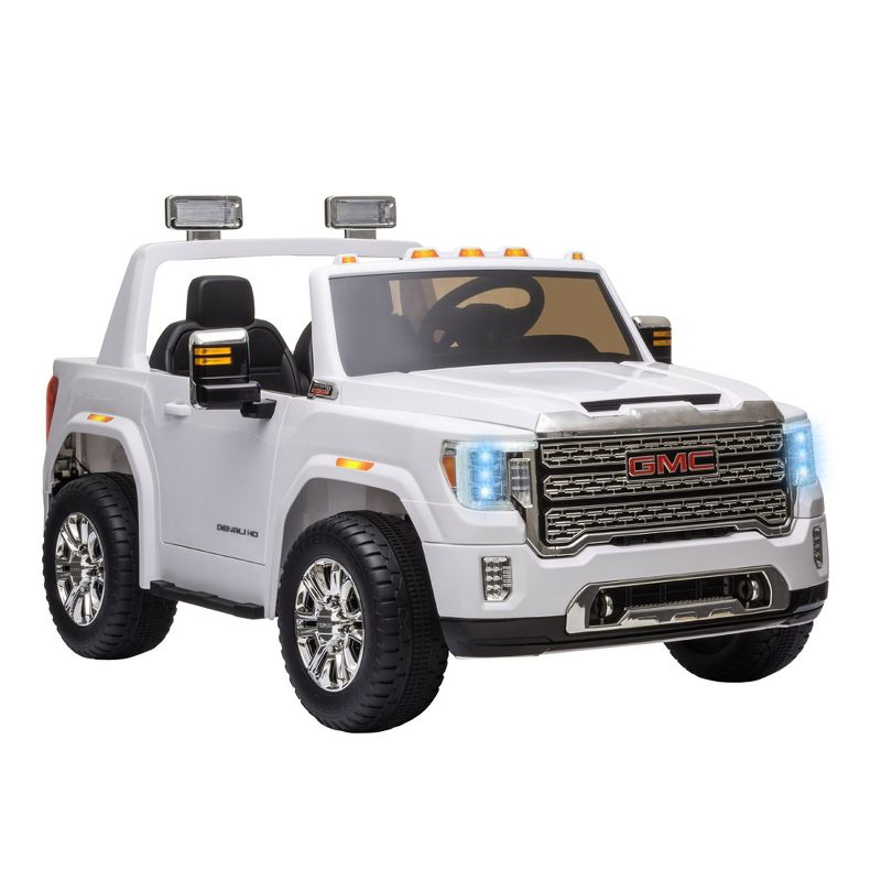 Aosom 12V GMC Sierra HD Licensed Ride on Truck, Battery Powered Electric Car for Kids w/ Remote Control, Headlights & Four Wheel Suspension, White
