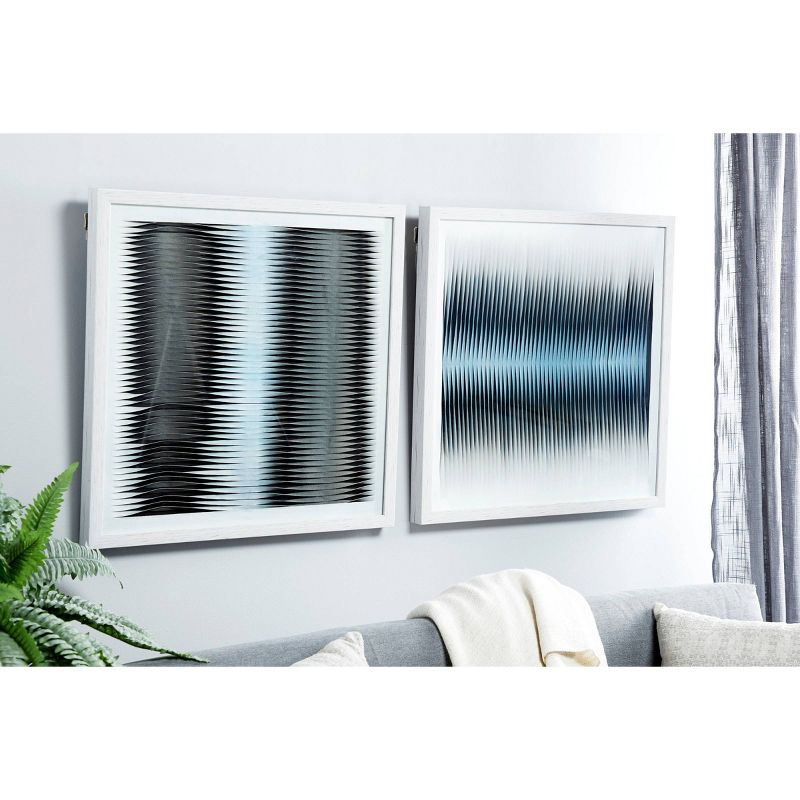 (Set of 2) 23.5" Square Fabric Shadow Box Abstract Wall Art Black/White/Blue - Olivia & May: Modern MDF Textile Art with Mounting Hardware