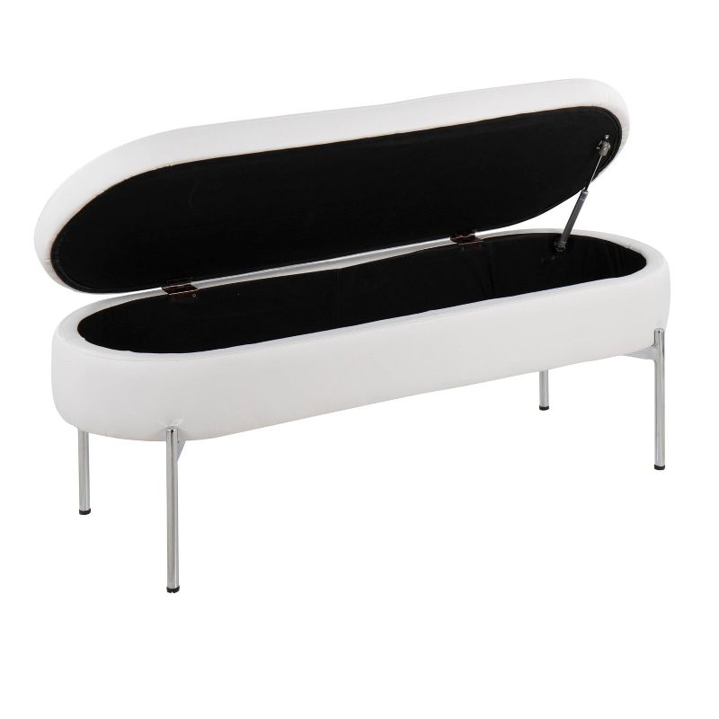48" Chloe PU Leather Storage Bench with Lid, Chrome Base - LumiSource: Sleek Flip-Top, Roomy Interior