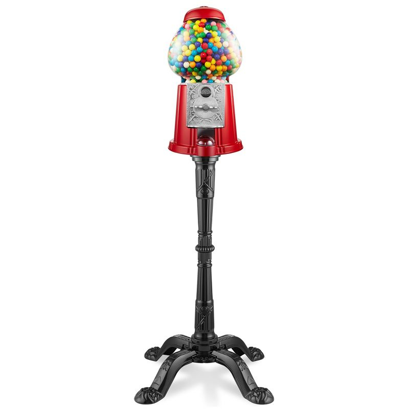 Olde Midway 15" Gumball Machine with Stand Coin Bank - Red, Vintage-Style Bubble Gum Candy Dispenser