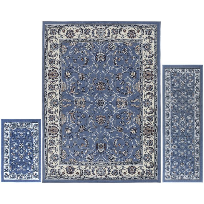 Home Dynamix Ariana Badah Damask Border Area Rug, Blue/Ivory, 3-Piece Set