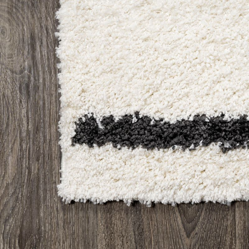 2'x10' Alaro Berber Stripe Shag Runner Rug, White - JONATHAN Y