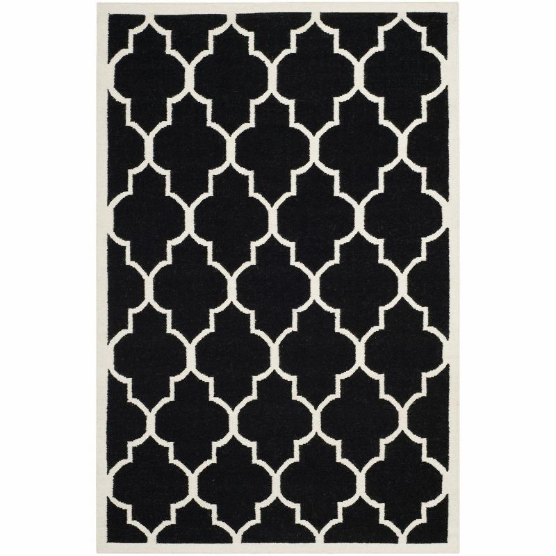 Dhurries DHU632 Hand Woven Area Rug - Black/Ivory - 5'x8' - Safavieh.