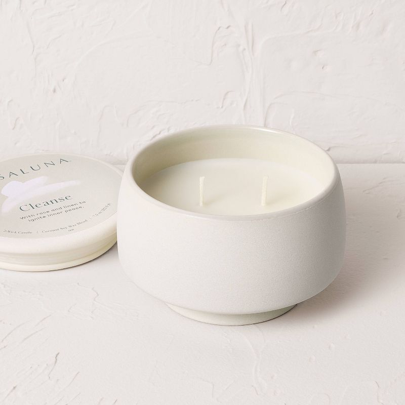 2-Wick Ceramic Jar Candle with Lid Cleanse 7.5oz - Casaluna™