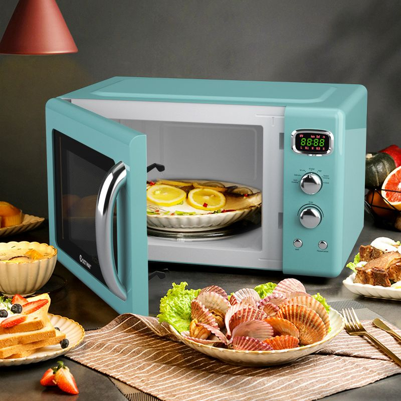 Costway 0.9Cu.ft. Retro Countertop Compact Microwave Oven 900W 8 Cooking Settings Green