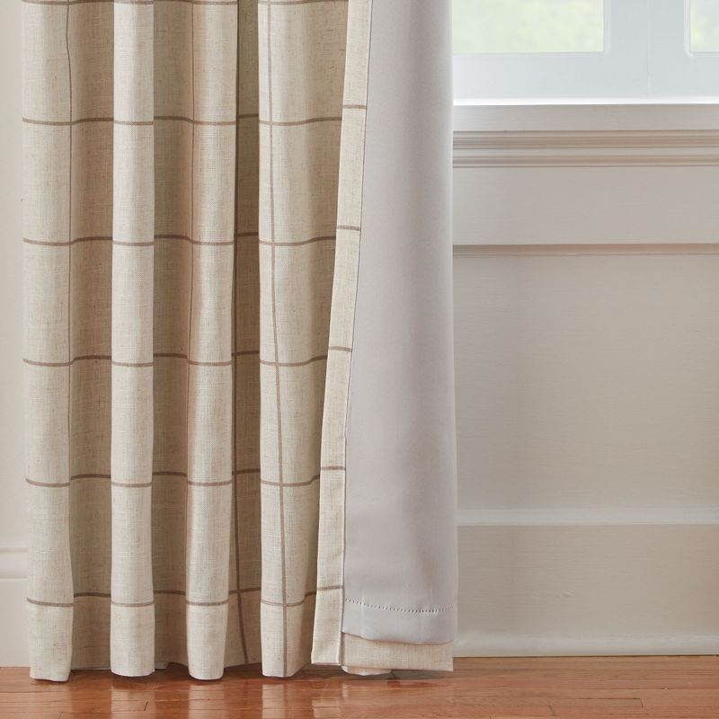 Brighton Windowpane Plaid Lined Room Darkening Single Window Curtain Panel  - 52" x 95" - Linen - Elrene Home Fashions