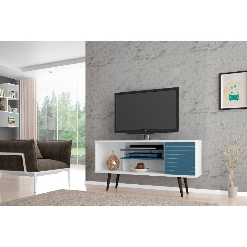 53.14" Liberty TV Stand for TVs up to 50" White/Aqua Blue - Manhattan Comfort