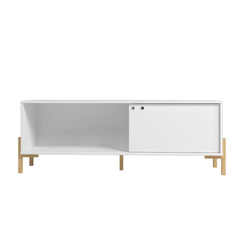 Bowery TV Stand for TVs up to 50" White/Oak - Manhattan Comfort: Media Console with Sliding Door Storage