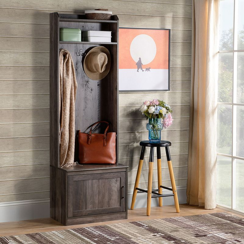 HOMCOM Rustic Hall Tree with Shoe Storage Bench, Entryway Bench with Coat Rack, Accent Coat Tree with Storage Shelves for Hallway, Mudroom, Brown