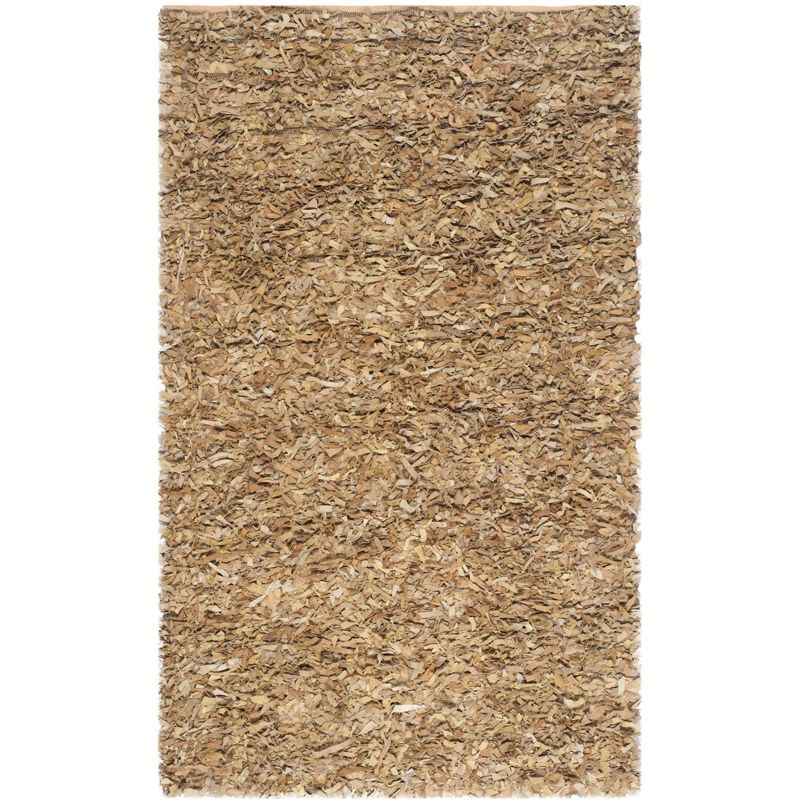 Leather Shag LSG511 Handwoven Area Rug - Light Gold - 5'x8' - Safavieh