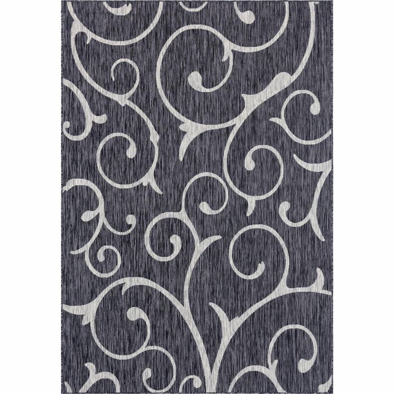 Unique Loom 7' 1 x 10' 0 Rectangle Indoor/Outdoor Botanical Charcoal Gray Area Rug
