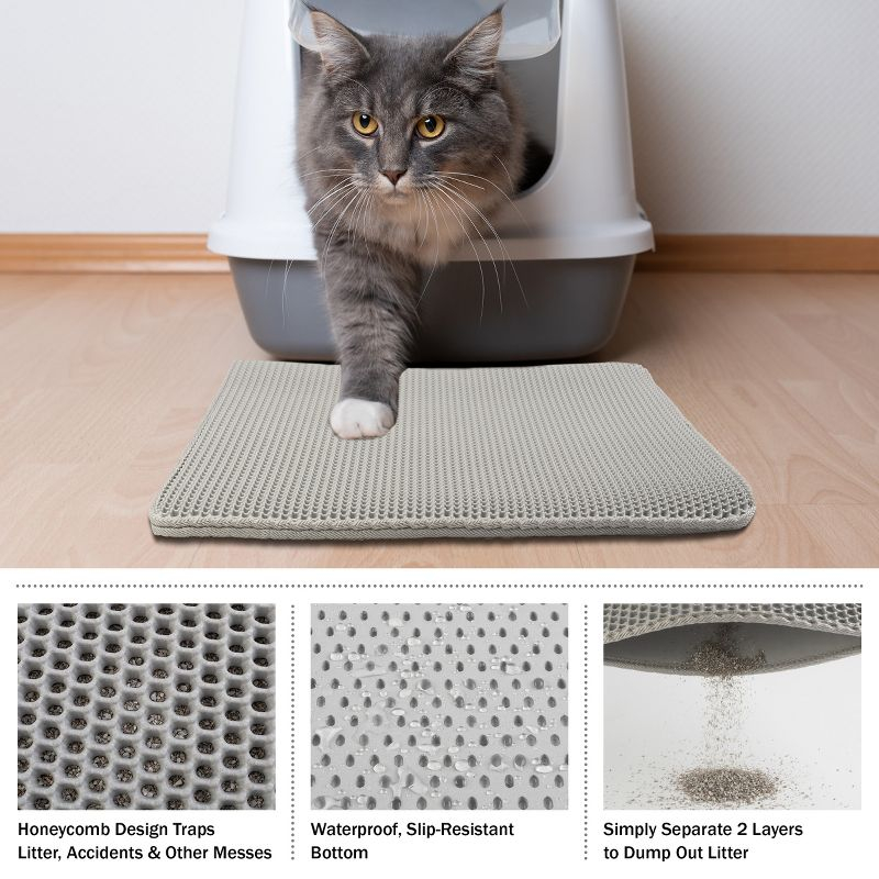 PETMAKER 24x15-Inch Double-Layer Waterproof Cat Litter Mat (Gray)