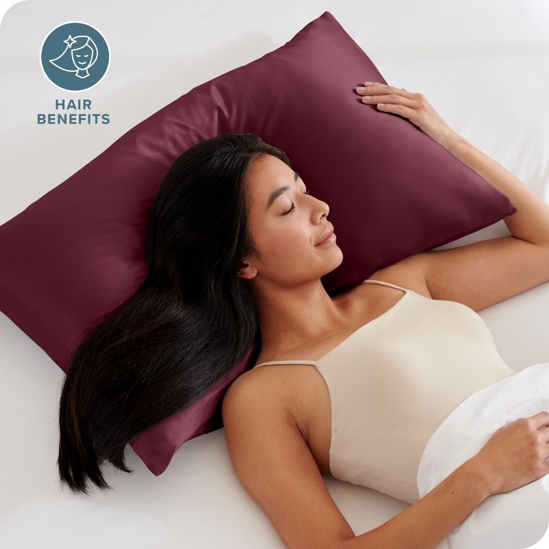 2 Pcs Standard - Envelope Burgundy Satin Pillowcase Set by Bare Home