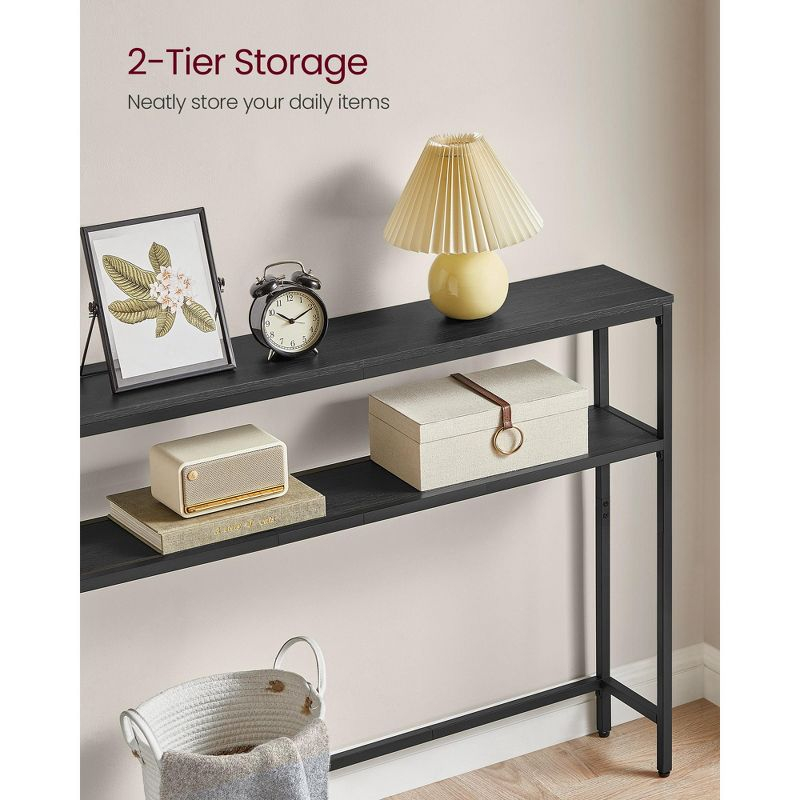 7.9" Narrow 2 - Tier Console Table in Charcoal Gray & Ink Black, Compact, Modern Design with Dual Shelves